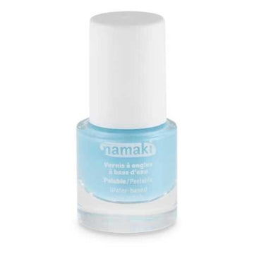 Esmalte de uñas al agua Namaki color azul Frozen, frasco de cristal con tapón blanco