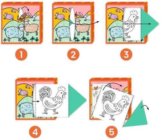 Dispensador de 10 dibujos para colorear + 10 juegos sorpresa Granja Djeco