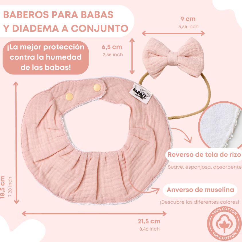 Babero algodón rosa Pack 3 Babaté Kids