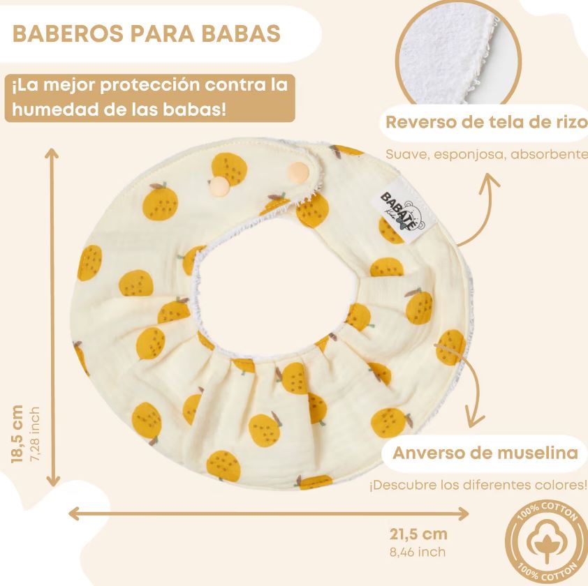 Babero algodón Naranjas Pack 3 Babaté Kids