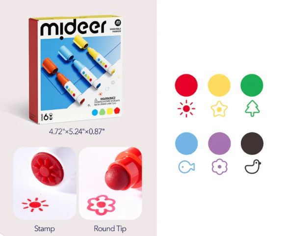 Marcadores lavables punta redonda (6 colores) de Mideer