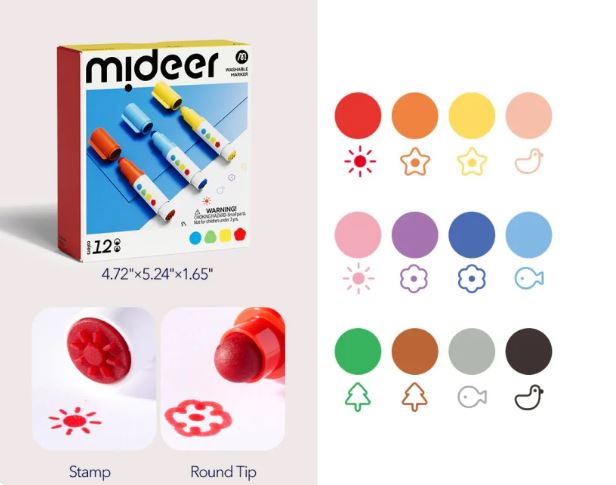 Marcadores lavables punta redonda (12 colores) de Mideer