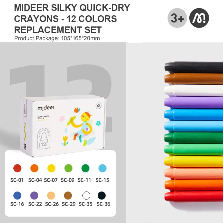 Recargas para Lápices de Colores de Secado Rápido, Suaves y Lavables Mideer