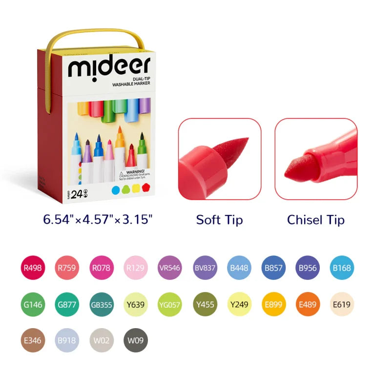 Marcadores Lavables con Doble Punta - 24 Colores Mideer