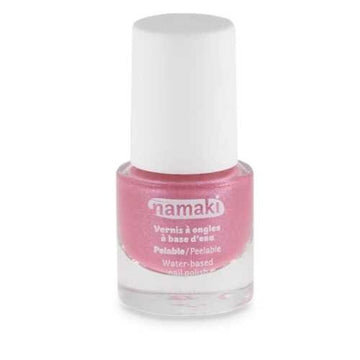 Esmalte de uñas al agua Namaki rosa con purpurina, frasco de cristal con tapón blanco
