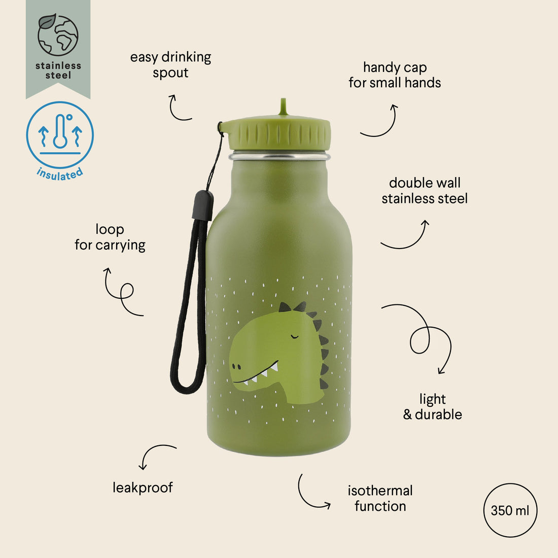 Botella Térmica Dino 350ml de Trixie