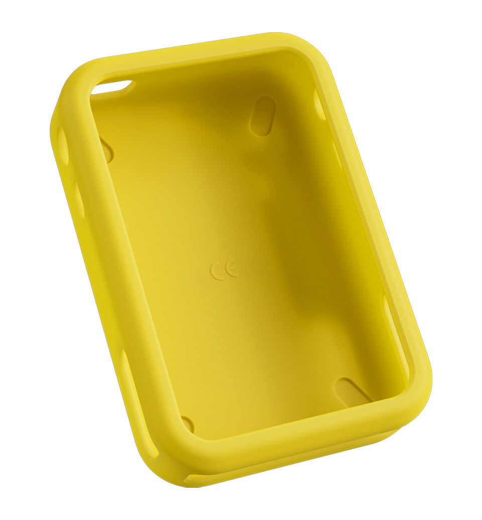 Cuentacuentos Faba+ blanco dentro de la funda protectora de silicona amarilla