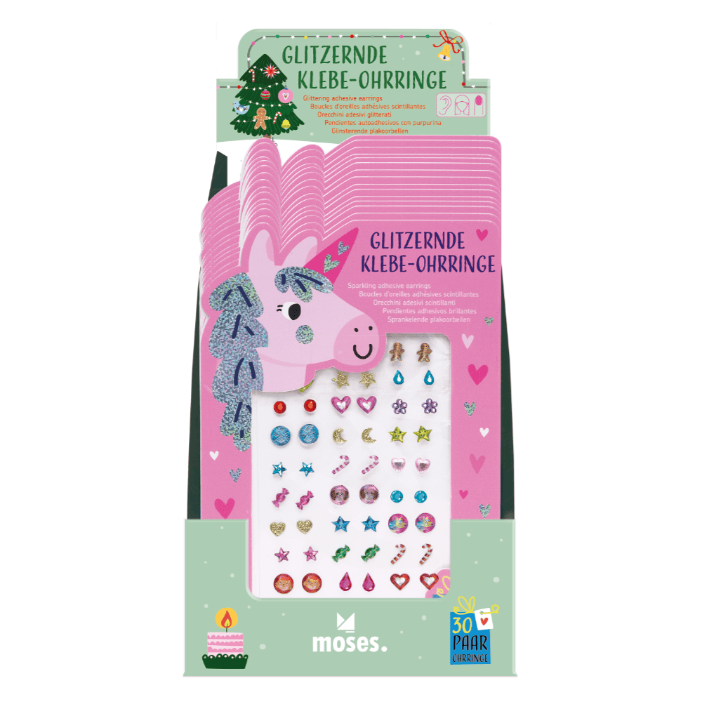 Pendientes adhesivos con purpurina  Moses