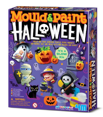 Caja morada del kit Mould and Paint Halloween con figuras de calabaza, fantasma, momia, bruja y otros personajes.