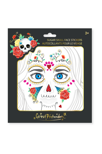 Envase de pegatinas para la cara de calavera mexicana con flores y gemas de colores
