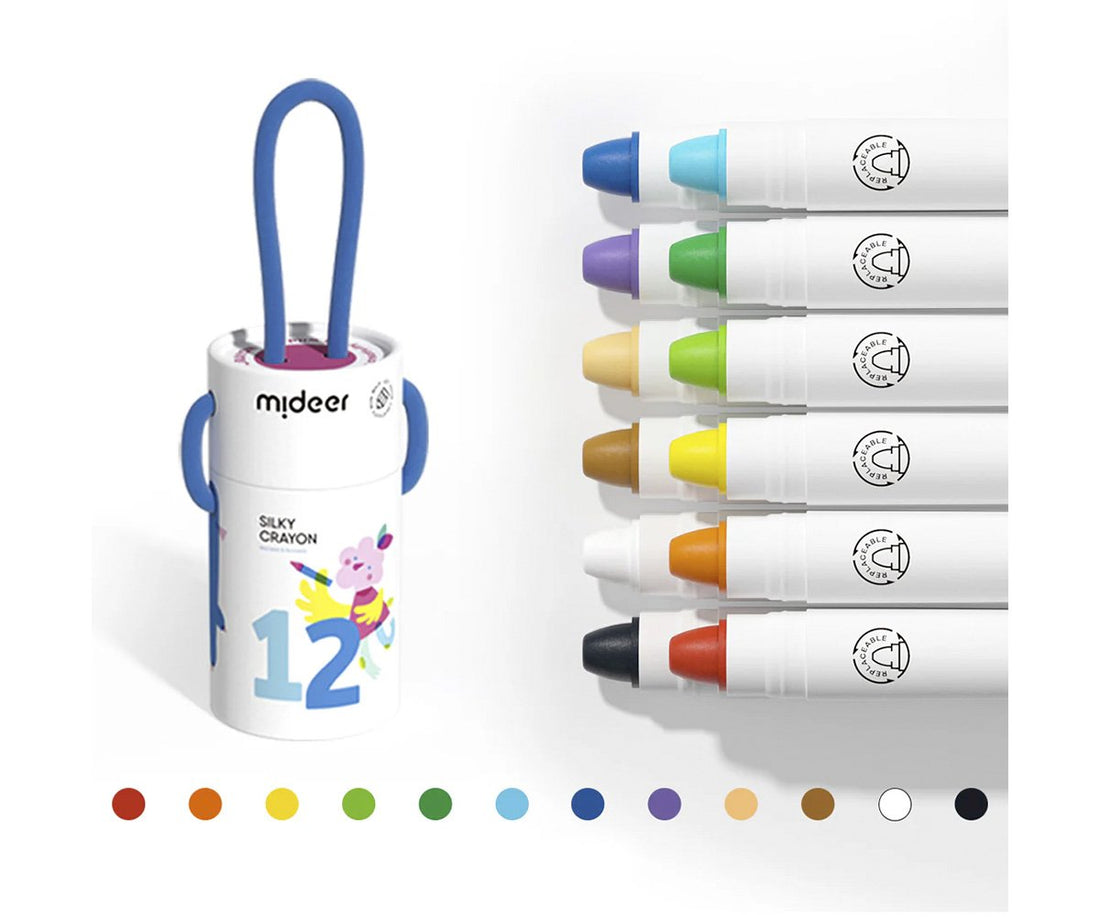 Cubo de Crayones de Secado Rápido, Suaves y Lavables (12 colores) Mideer