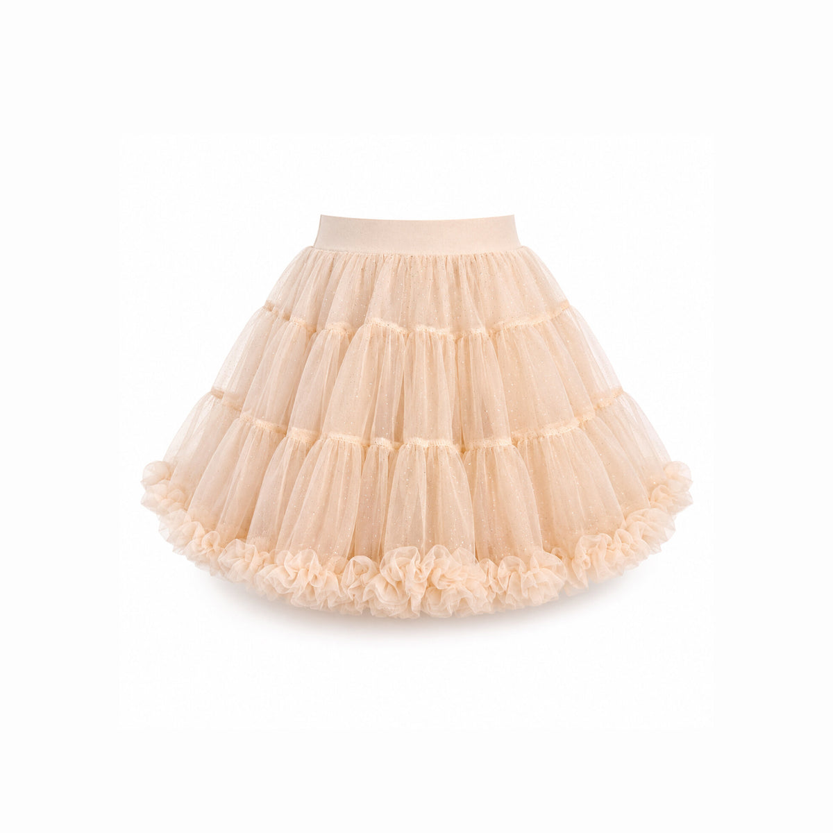 Falda Maybelle en tono rosa claro con capas y volantes de tul.