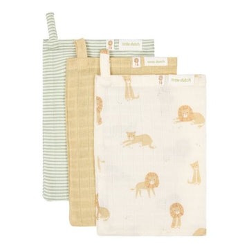 Set 3 Manoplas Muselina Safari Leo Little Dutch
