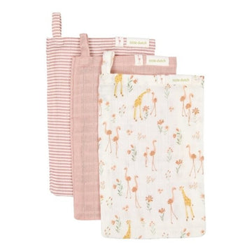 Set 3 Manoplas Muselina Rosa/ Bloom Safari Little Dutch
