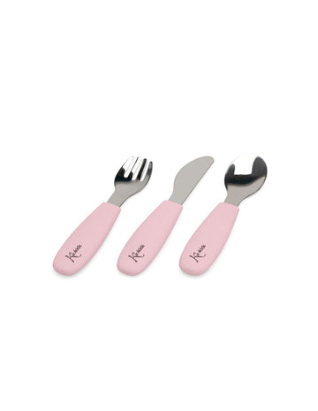 Cubiertos de Acero y Silicona Rosa Kiokids