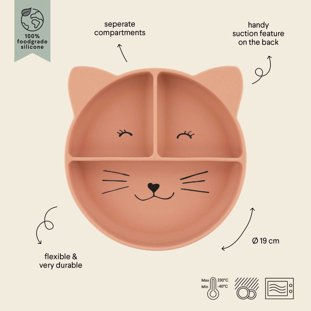 Plato Compartimentado Silicona con Ventosa Gato