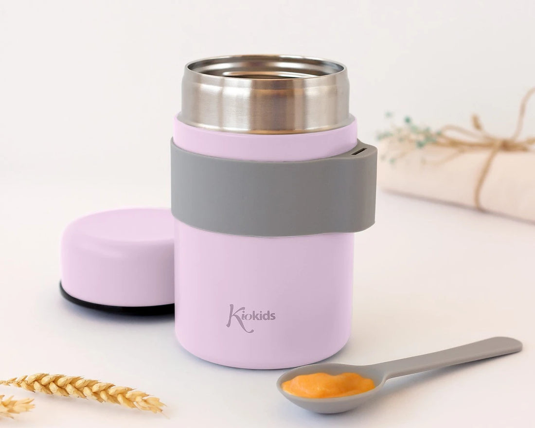 Termo Papillero de Acero Inoxidable 500ml con Cuchara Lavanda Kiokids